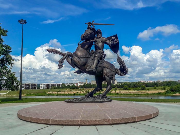 A statue of a knight near Kaunas Castle
