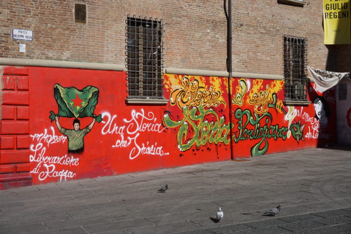 Political street art in Piazza Verdi