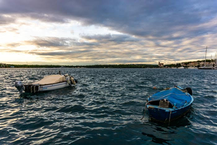 Boats moored in Pula's harbour
