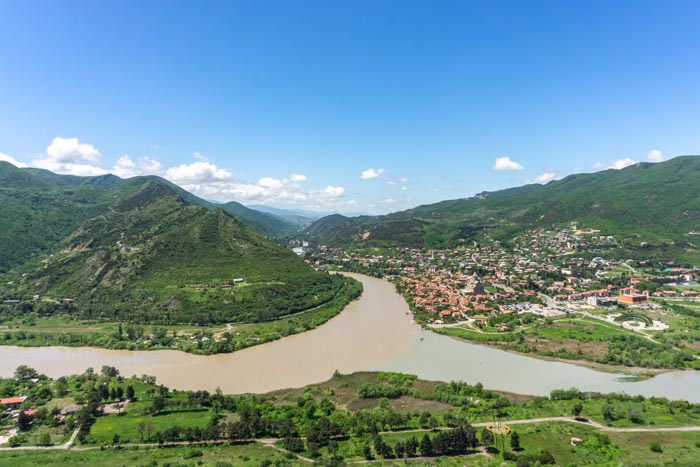 The town of Mtskheta is surrounded by mountains