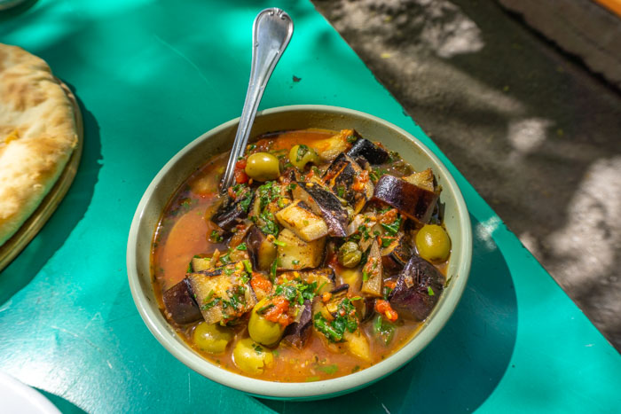 A twist on ajapsandali served with olives