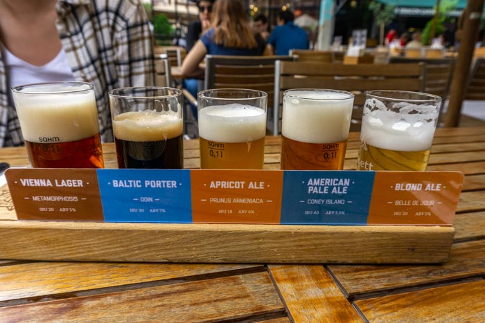 Craft beer flight from Dargett Brewpub