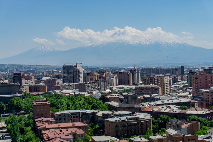 The view of Yerevan and Mt Ararat from the Cascades
