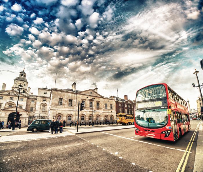 Modern Double Decker Bus in the streets of London.