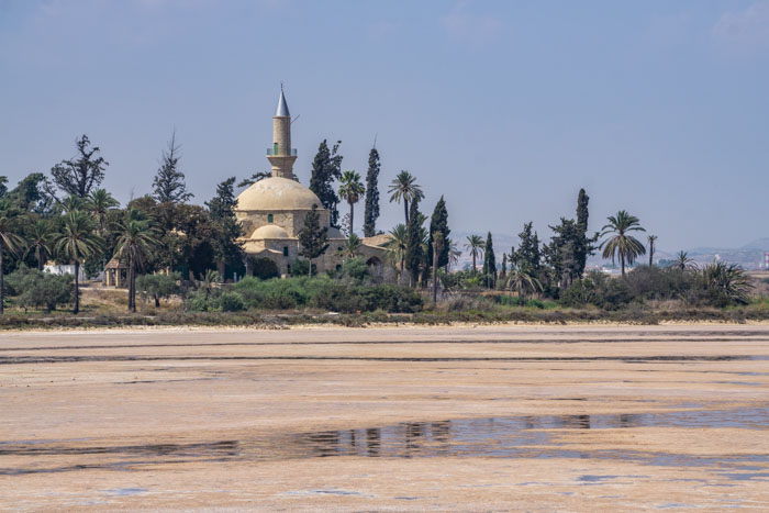 Hala Sultan Tekke on the banks of Larnaca Salt Lake