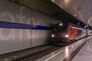 Train arriving at Vienna Airport