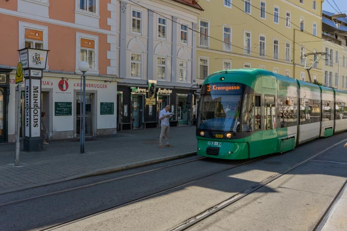 Tram is a great way to get around when visiting Graz