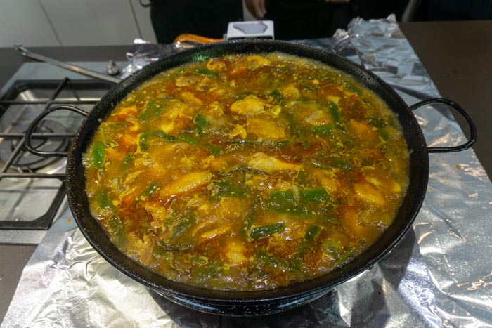 Authentic Paella bubbling away