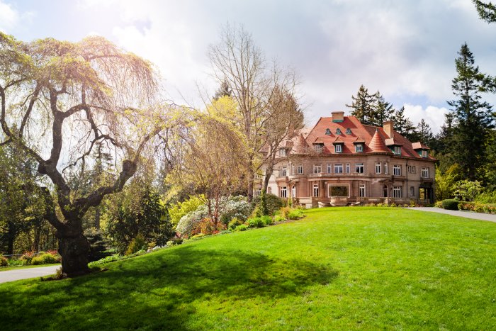 Lawn and building of Pittock Mansion