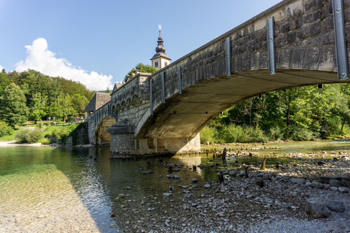 Lovely bridge across Lake Bohinj