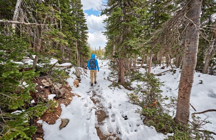 Winter hiking in Rocky Mountains