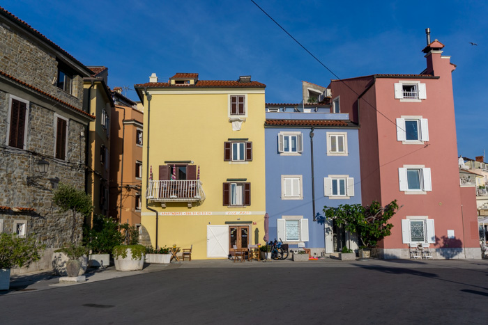 Colourful buildings in Piran