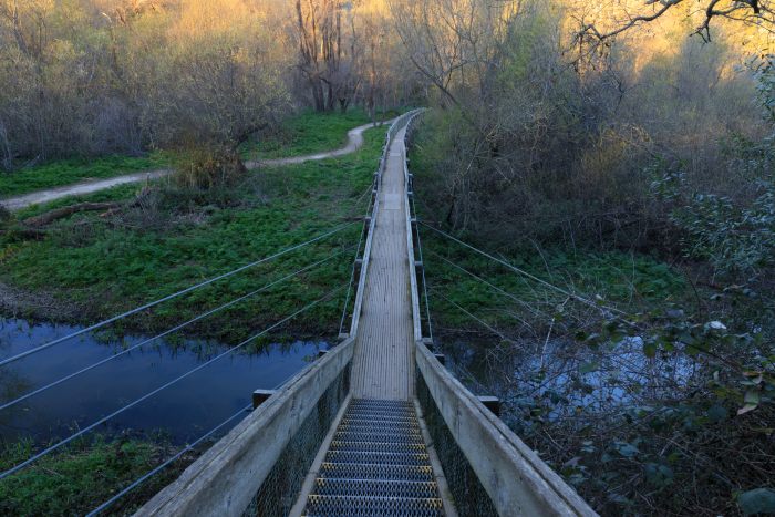 Pedestrian bridge crosses Lake Chabot