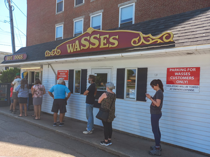 Waiting for hot dogs at Wasses