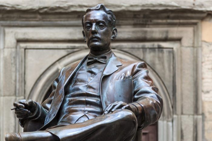 Statue of Giacomo Puccini in his birth town Lucca, Italy