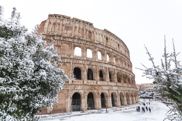 Colosseum surrounded by snow