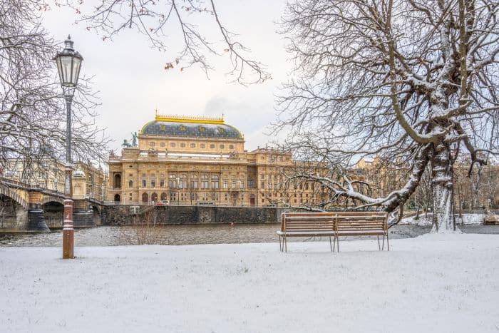Prague's National Theatre in winter