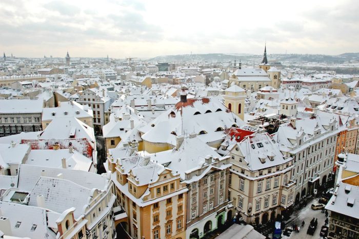 Prague covered in snow