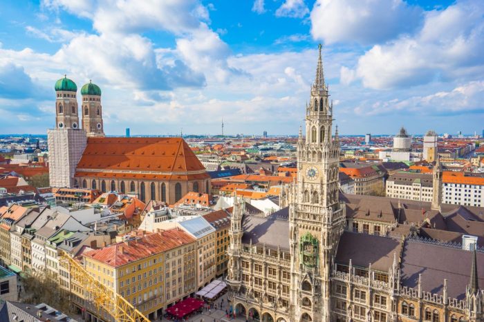 Marienplatz town hall and Frauenkirche in Munich
