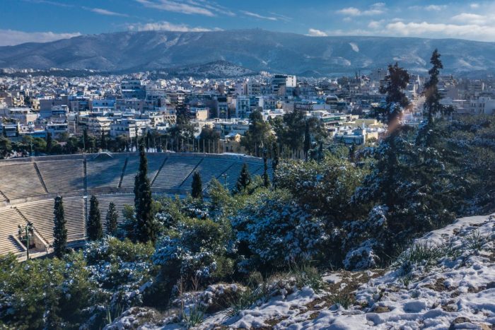 Athens under a dusting of snow