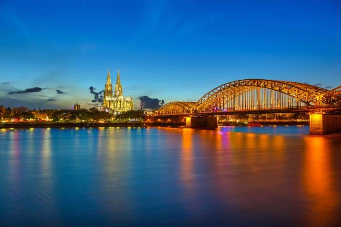 Cologne at night from the Rhine River