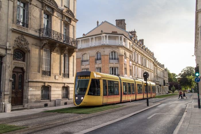Tram on streets of Reims