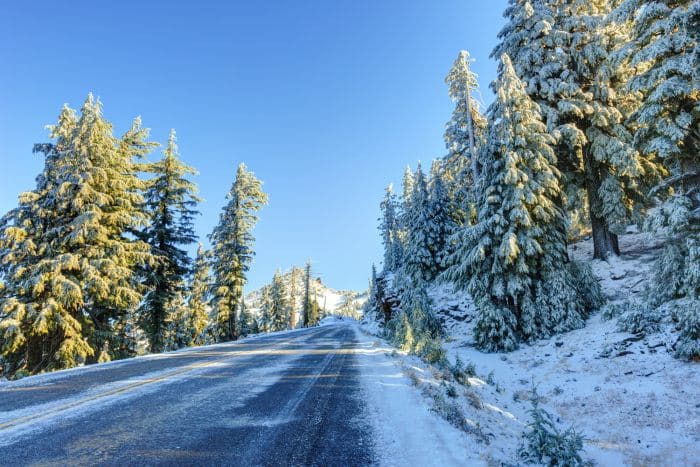 Snowy Road in Crater Lake