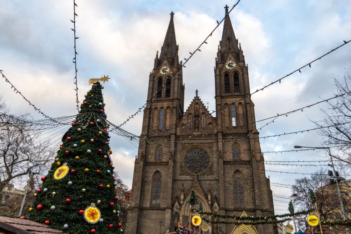 Christmas Tree in Prague outside Náměstí Míru