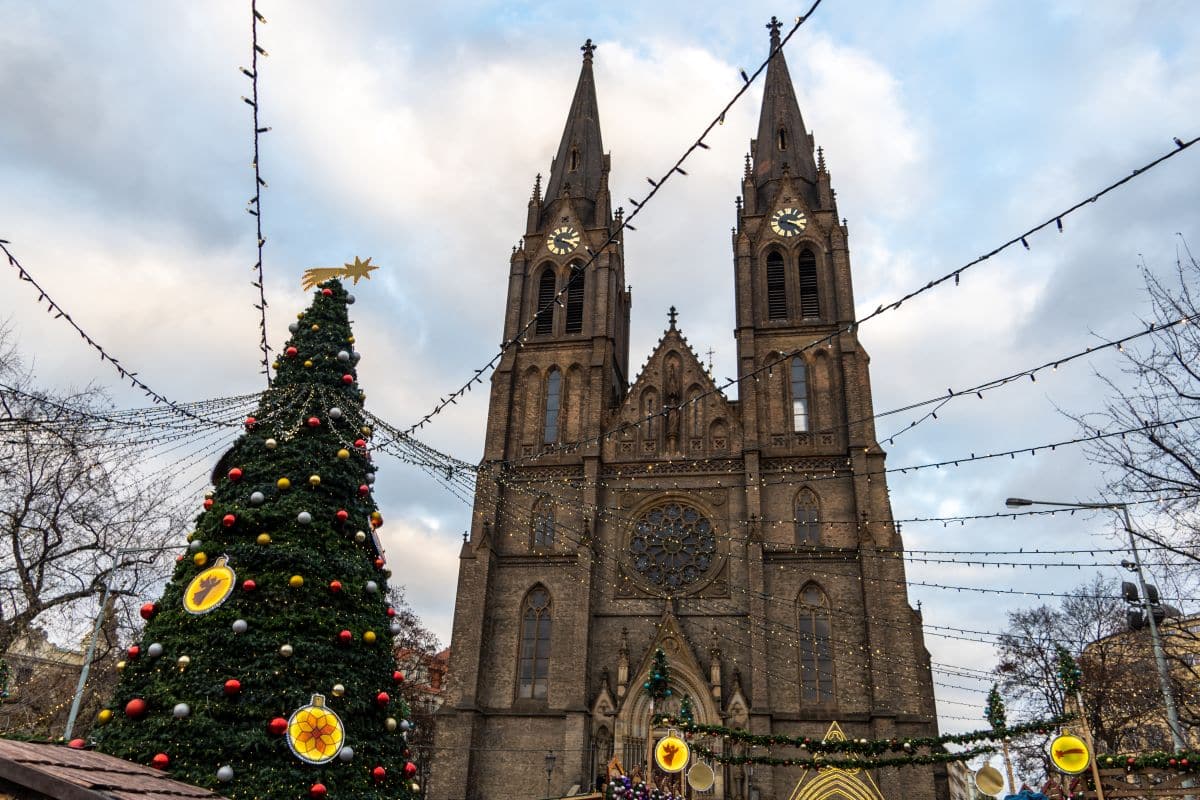 Christmas Tree in Prague outside Náměstí Míru