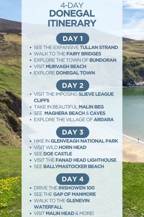 An infographic outlining a 4-day itinerary for County Donegal in Ireland