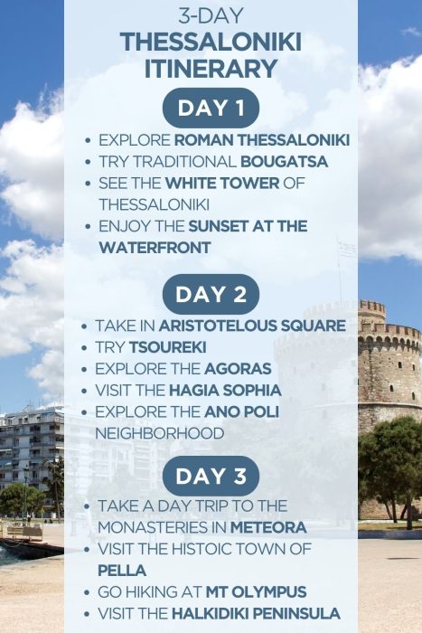 An infographic outlining a 3-day itinerary for Thessaloniki, Greece