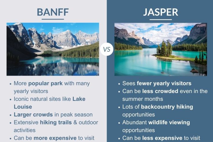An infographic describing the differences between Banff and Jasper National Parks