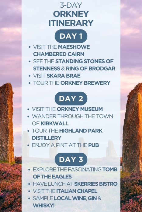 An infographic outlining a 3-day itinerary for Orkney in Scotland