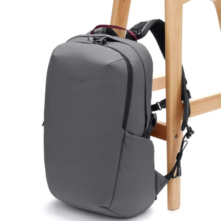 Pacsafe Vibe 25L Anti-Theft Backpack - Slate - Attached to Table