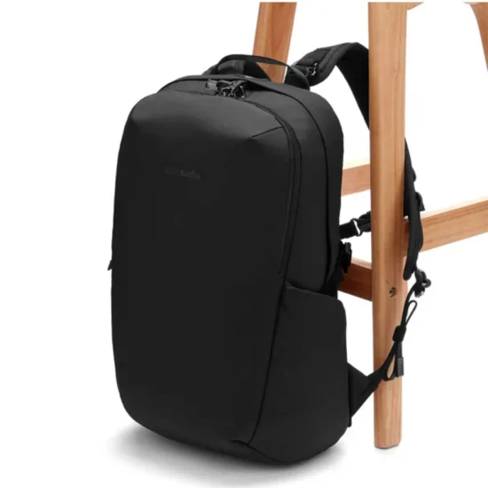 Pacsafe Vibe 25L Anti-Theft Backpack - Black - Attached to Table