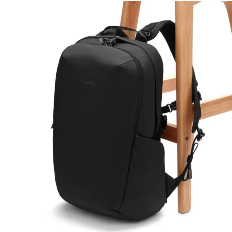 Pacsafe Vibe 25L Anti-Theft Backpack - Black - Attached to Table