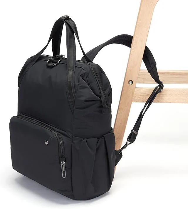 Pacsafe Citysafe CX 17L Anti-Theft Backpack - Black - Attached to Table