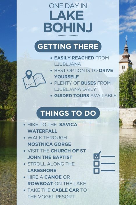 An infographic outlining the highlights of spending a day in Lake Bohinj