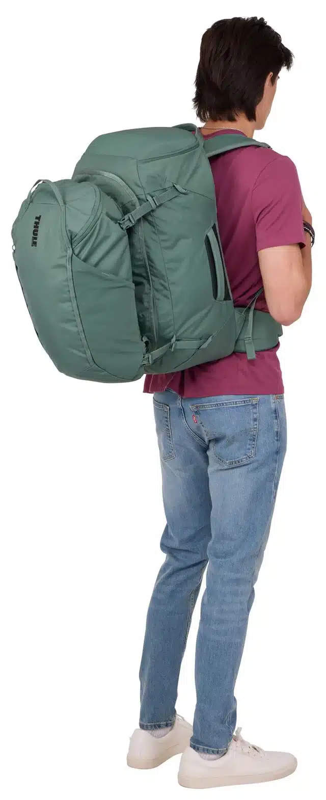 Thule Landmark 60L Travel Backpack with Daypack - Hazy Green Being Worn