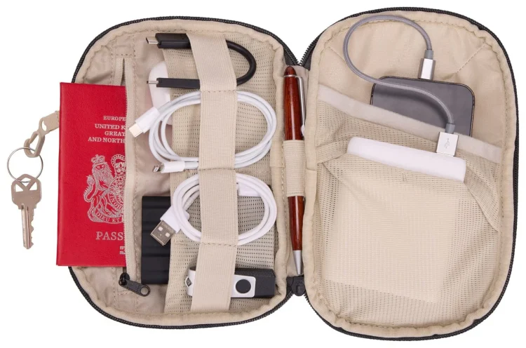 Thule Subterra Powershuttle Travel Tech Organiser (Medium) - Vetiver Gray Open