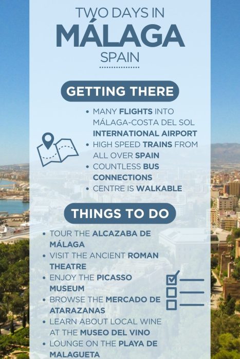 An infographic outlining the highlights of spending 2 days in Málaga
