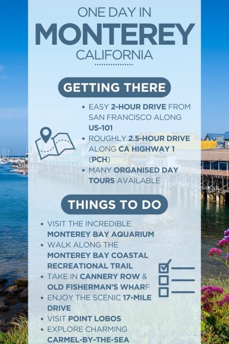 An infographic outlining the highlights of spending a day in Monterey, CA