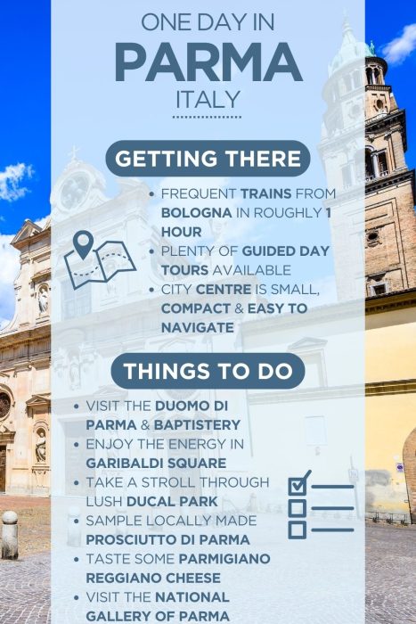 An infographic outlining the highlights of spending a day in Parma